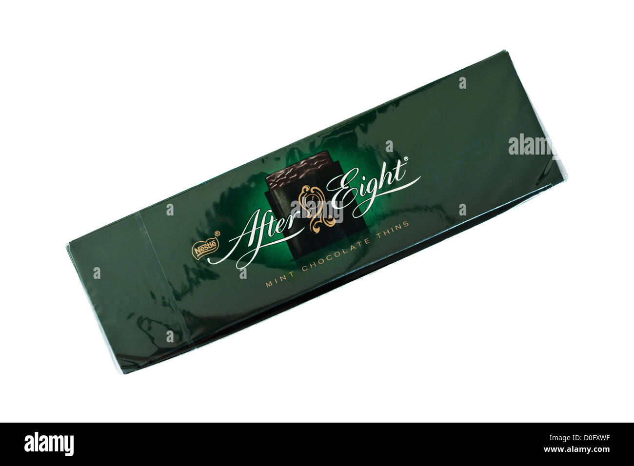 A box of Nestle After Eight mint chocolate thins on a white background Stock Photo
