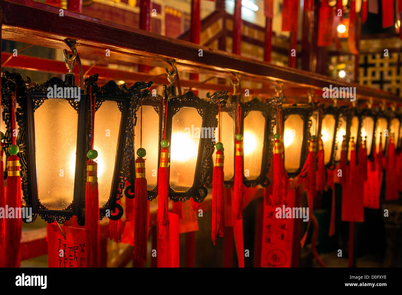 Chinese lanterns hanging inside Man Mo Temple at Hollywood Road, Hong