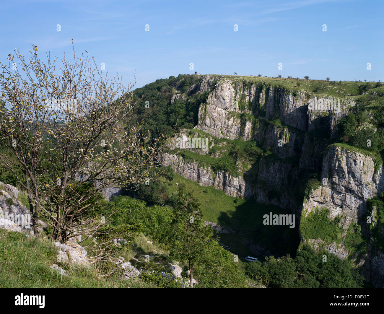 dh Cheddar Gorge MENDIP HILLS SOMERSET Gorge valley limestone Cheddar cliffs face Stock Photo