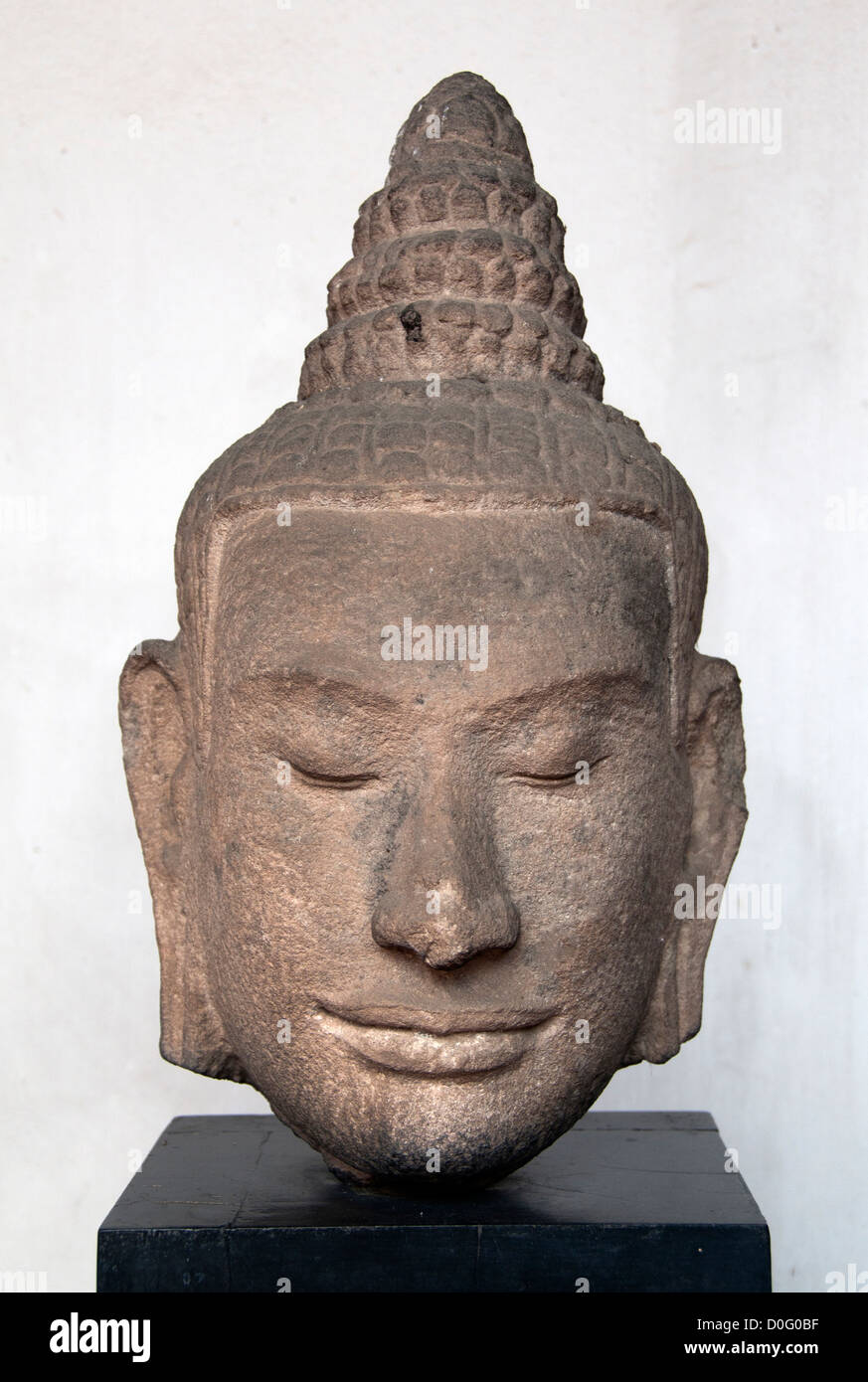 Head Buddha Image 13th century AD Lopburi art Wat Thong Pu Thailand Museum Bangkok Stock Photo