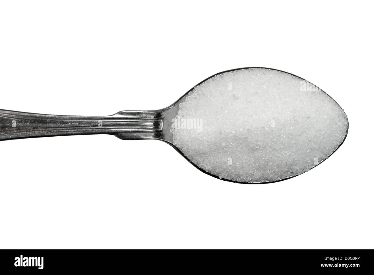 Teaspoon of Sugar isolated on white background viewed from above Stock