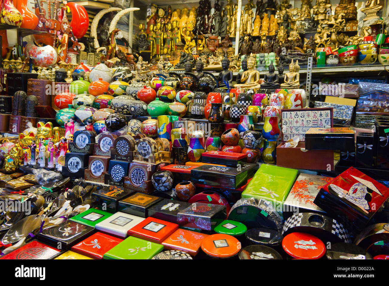 Souvenirs for sale in Ben Thanh Market in Ho Chi Minh City (Saigon) in Vietnam Stock Photo