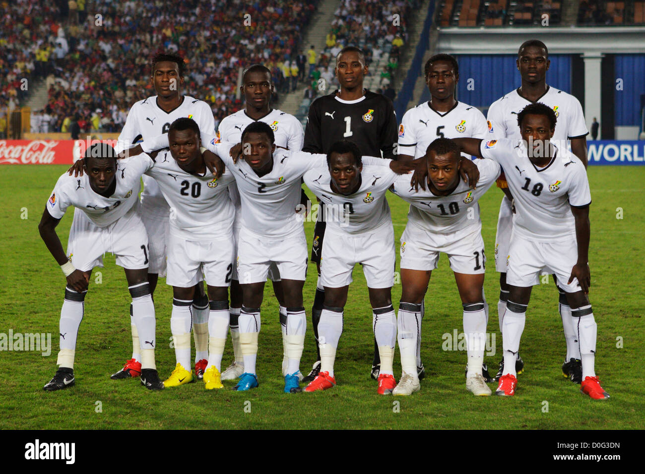 The Ghana starting eleven lines up before the 2009 FIFA U-20 World Cup final against Brazil at Cairo International Stadium. Stock Photo