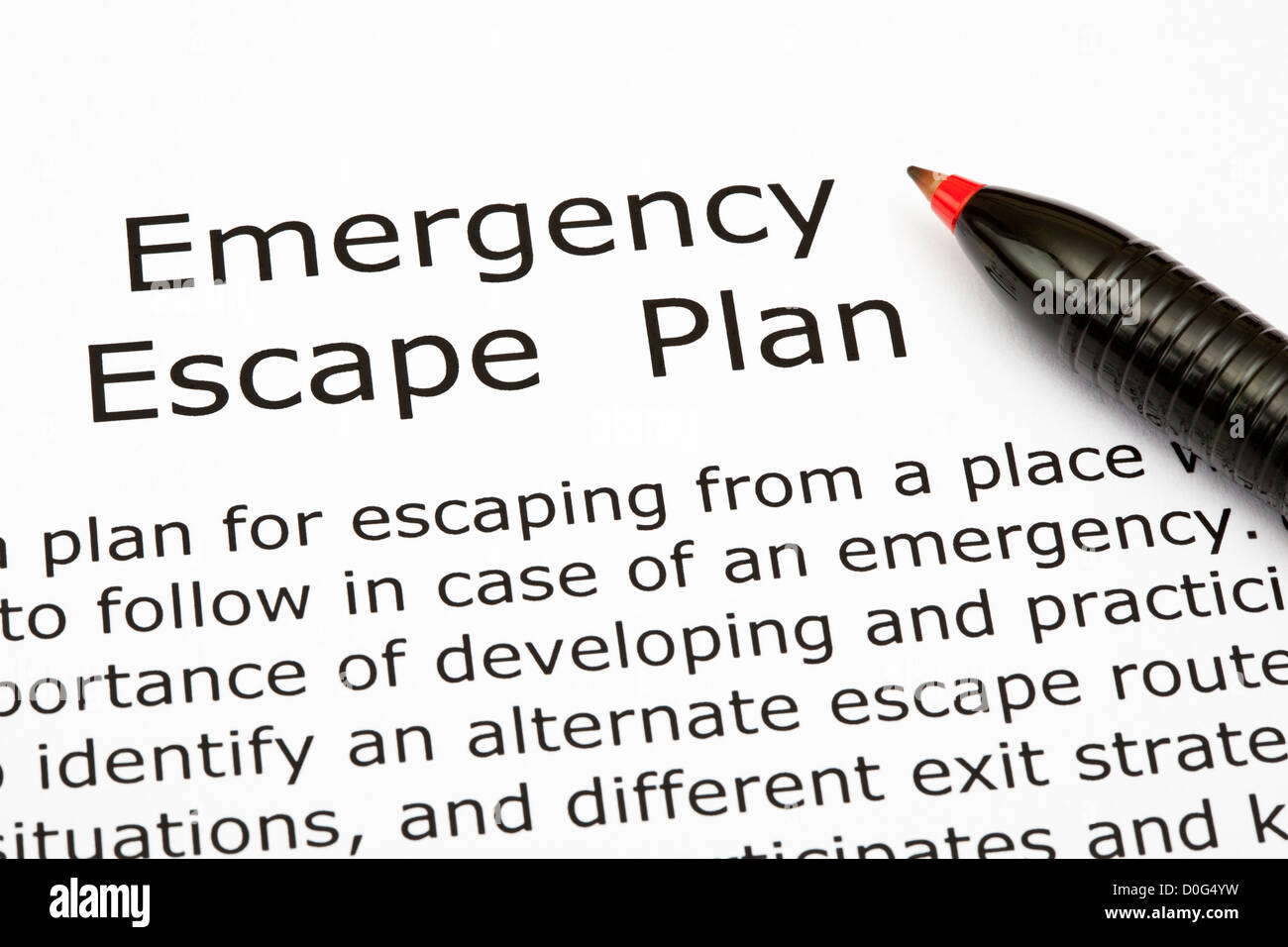 Emergency Escape Plan with red pen Stock Photo