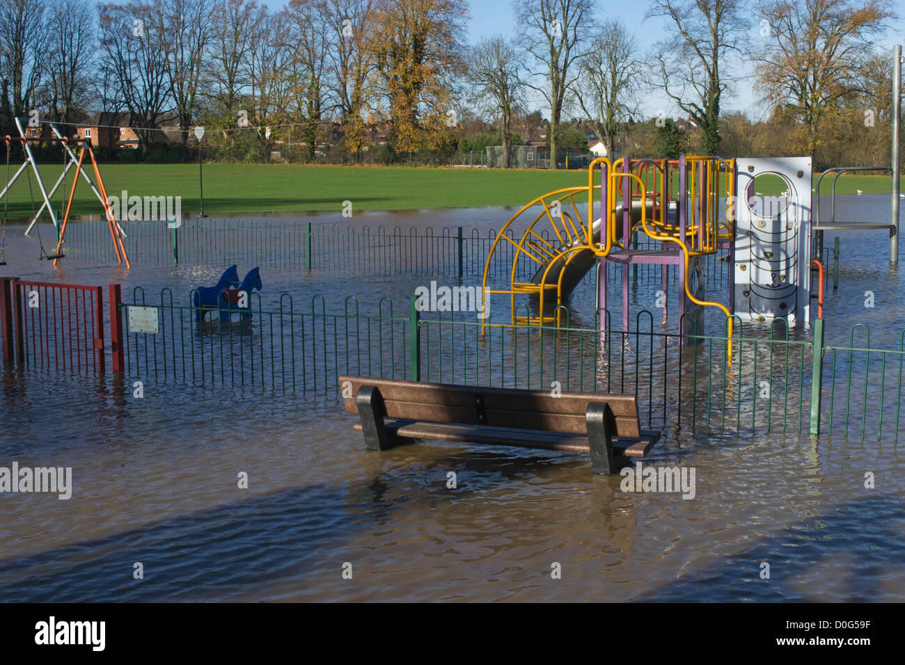 Mountsorrel, Leicestershire, UK. 25th Nov, 2012.   Floods in a play ground at Mountsorrel, Leicestershire.  Credit: SCFotos/ Alamy Live News Stock Photo