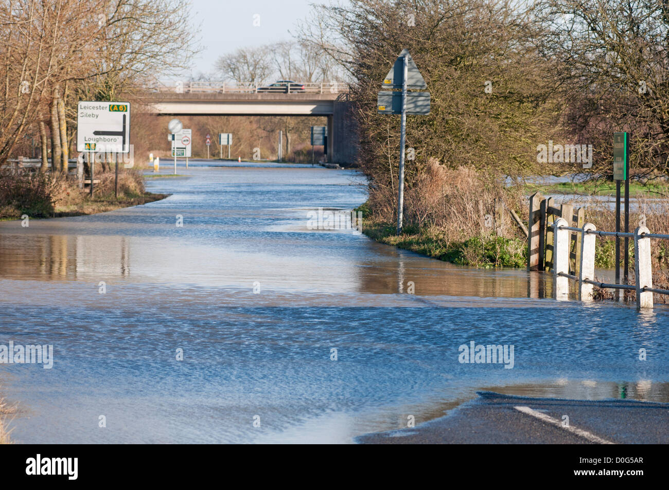 Mountsorrel, Leicestershire, UK. 25th Nov, 2012.   Flooded road in Mountsorrel, Leicestershire.  Credit: SCFotos/ Alamy Live News Stock Photo