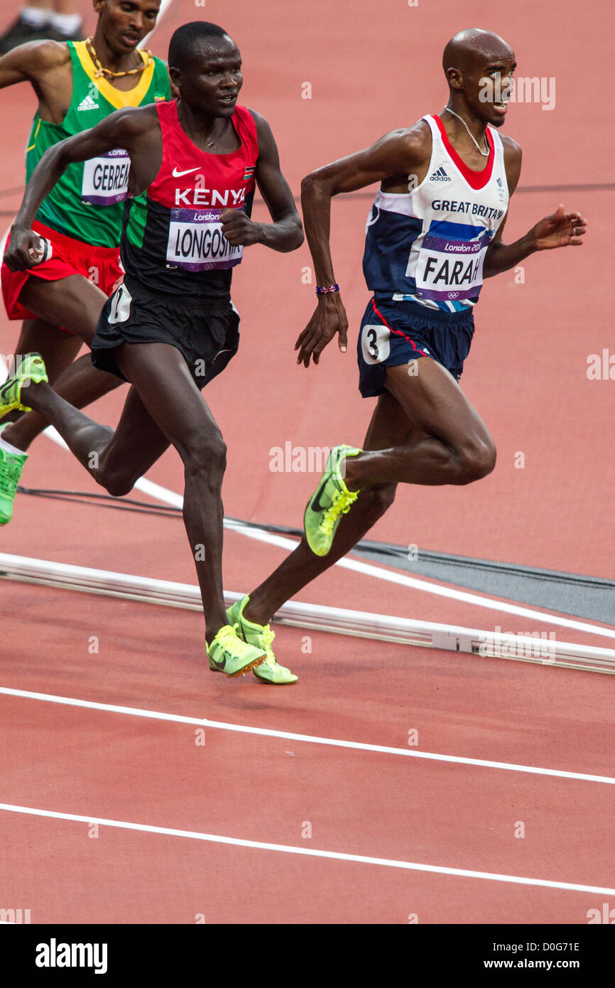 Mohamed Farah (GBR) leads the pack in the Men's 5000m final at the Olympic Summer Games, London