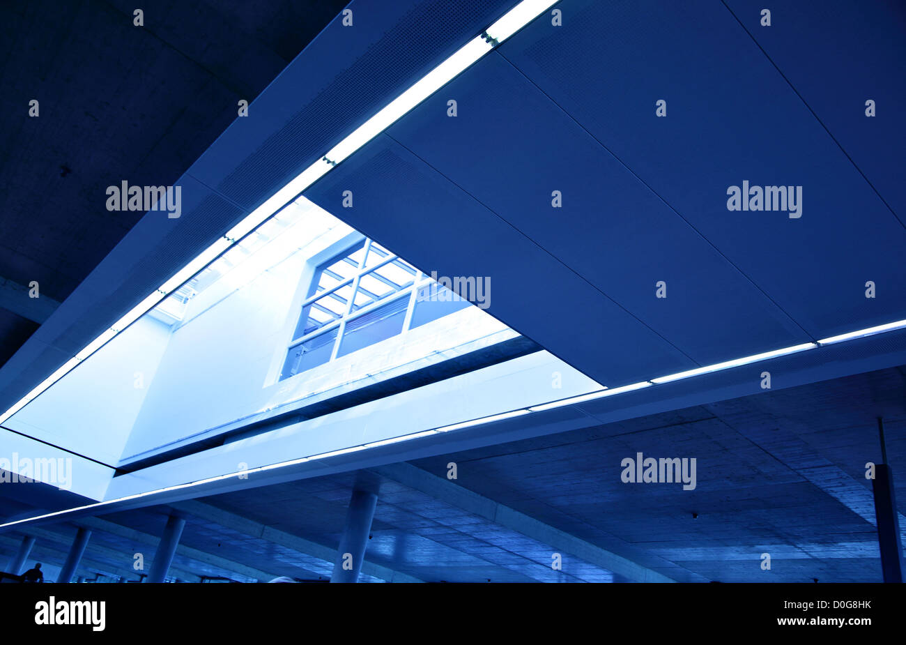 Wide angle shot of modern interior with skylight window  Stock Photo