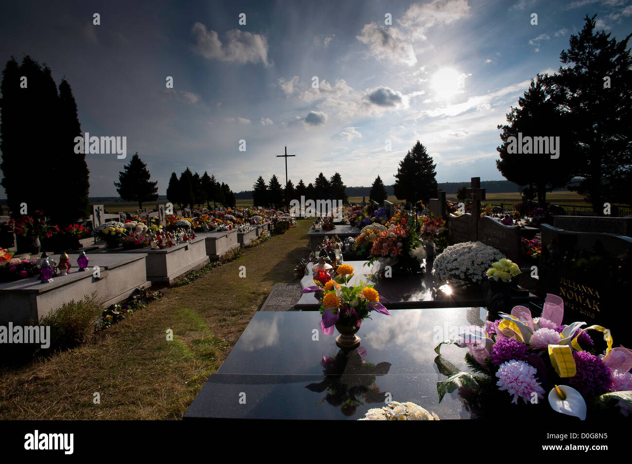 All Saints Day, families visit relatives graves, Poland Stock Photo