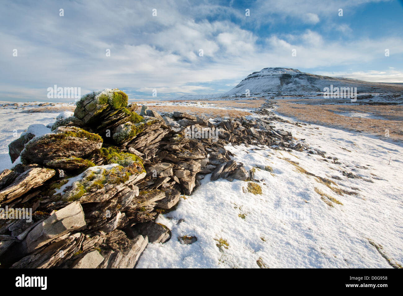 Ingleborough Hill from the White Scars area in Winter, Ribblesdale, Yorkshire Dales, UK Stock Photo