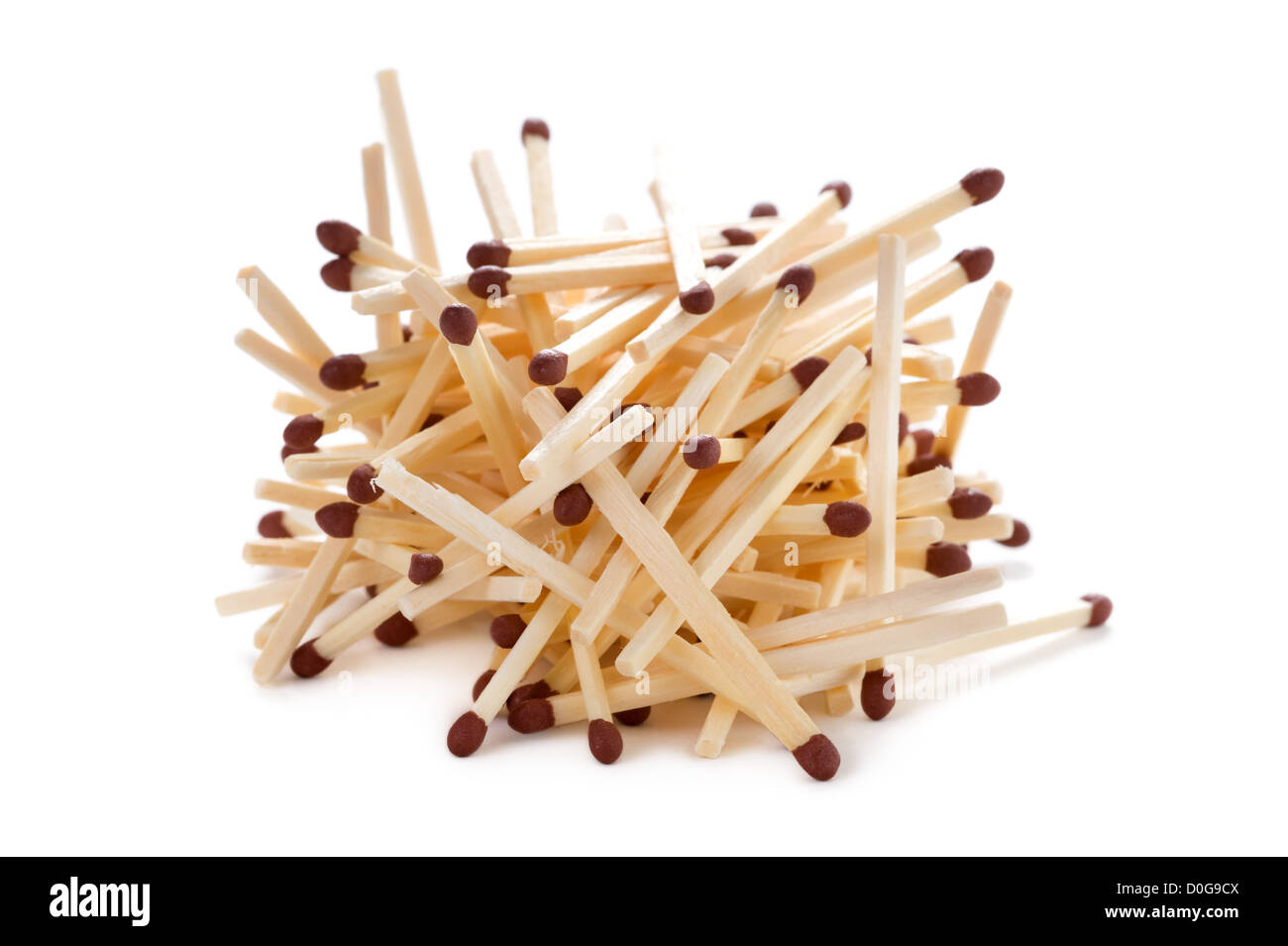a pile of matches or matchsticks isolated on a white background Stock Photo