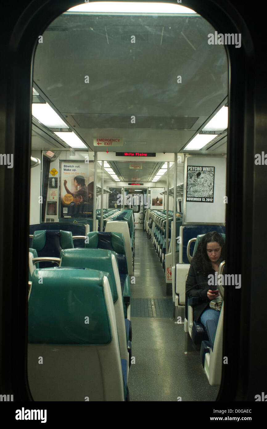 View Through Car Door On The New York Commuter Rail Line Stock