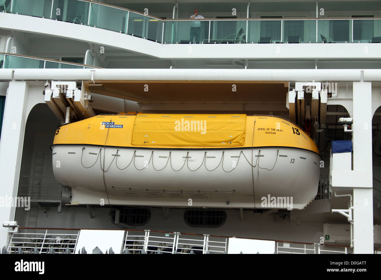 Ships lifeboat aboard the cruise liner Jewel of the Seas Stock Photo