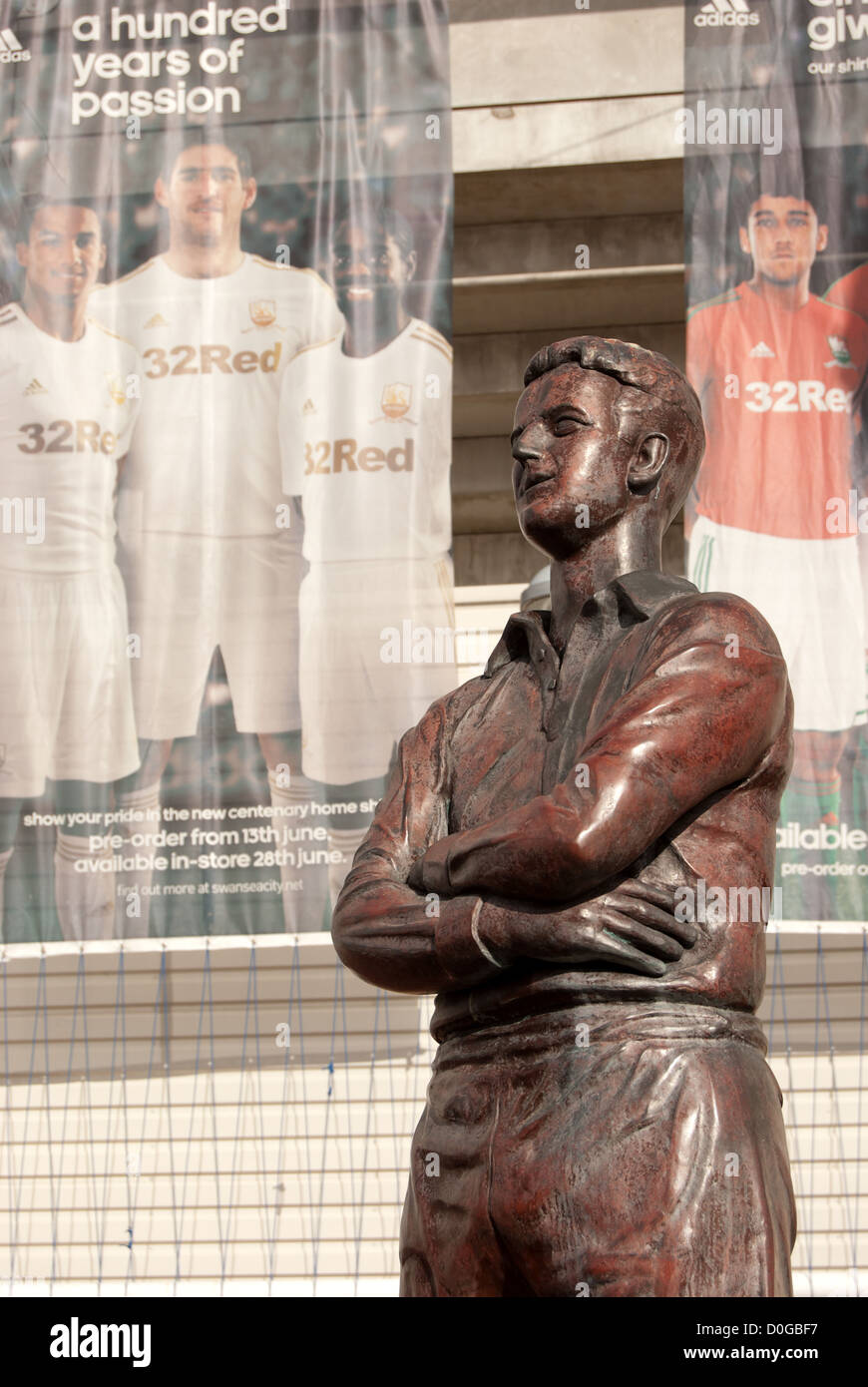 Statue of Ivor Allchurch, the 'Golden Boy' outside the Liberty Stadium, Swansea, home ground of Swansea City Football Club, UK Stock Photo