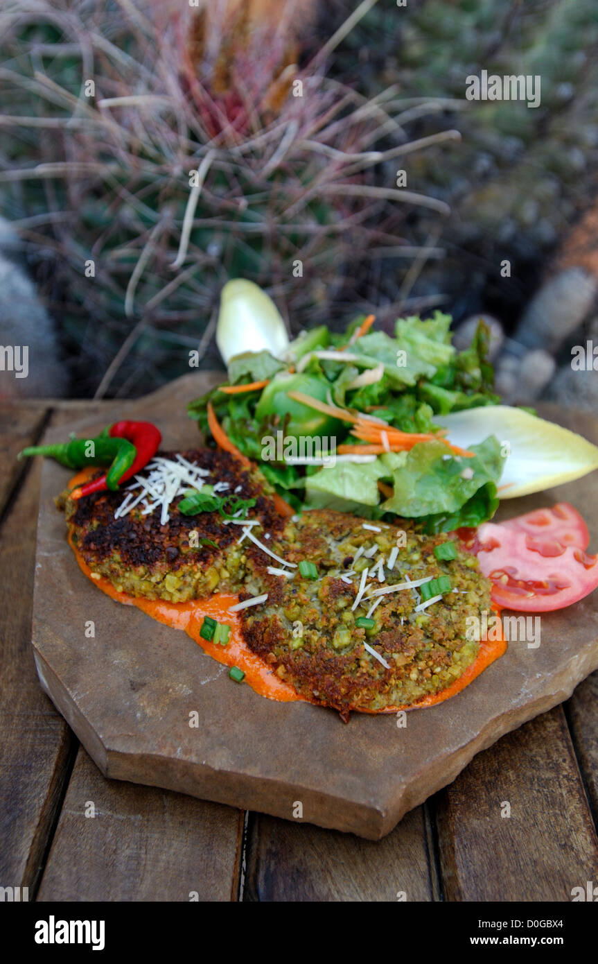Rattlesnake Cakes at the Ocotillo Restaurant in Lajitas Texas Stock