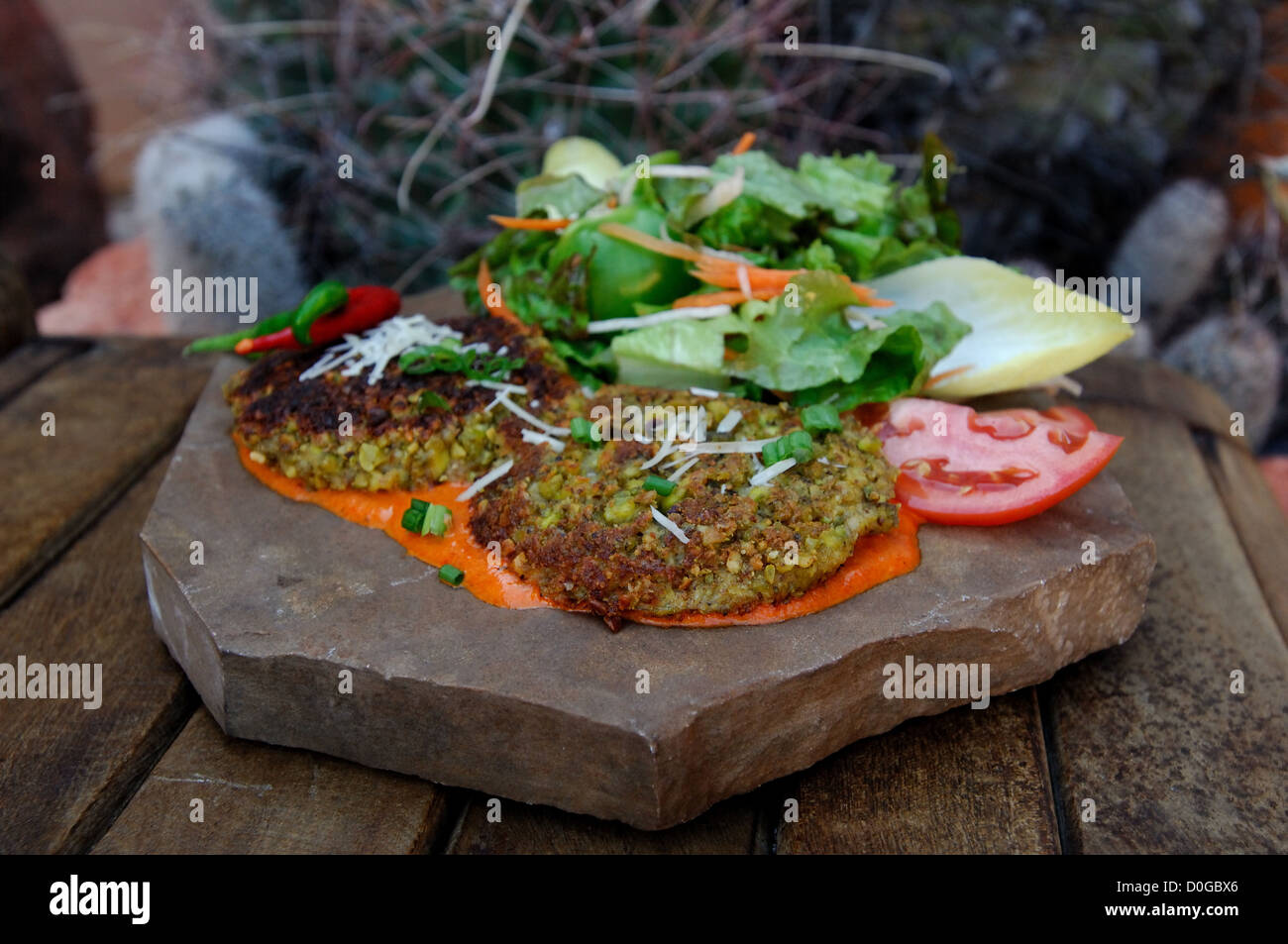 Rattlesnake Cakes at the Ocotillo Restaurant in Lajitas Texas Stock