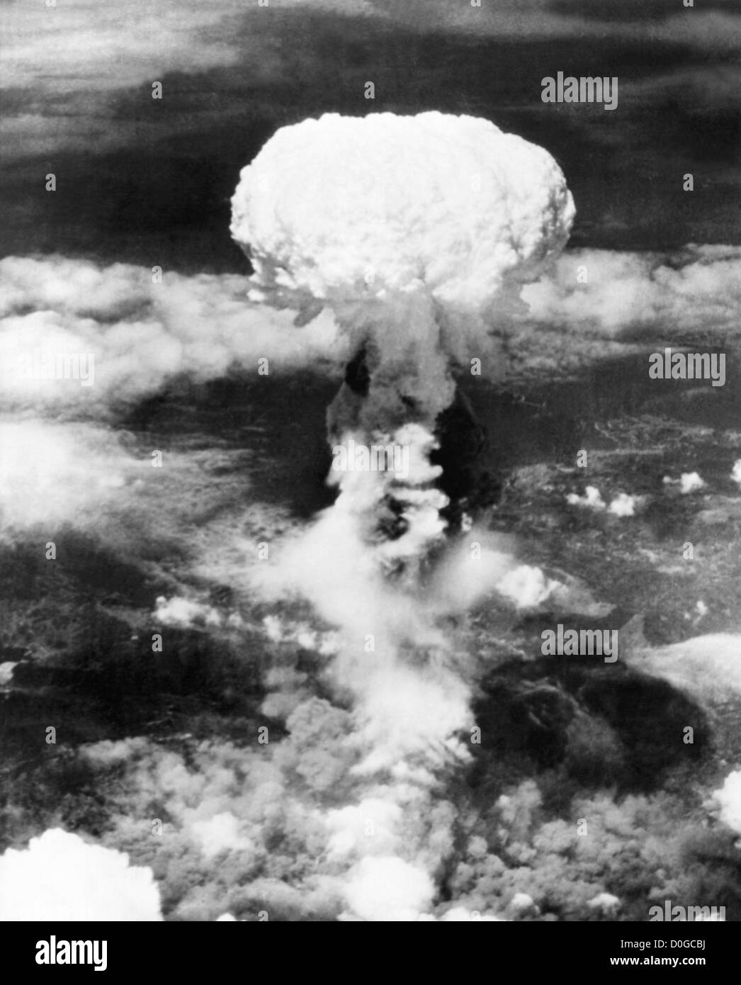 Mushroom cloud over Hiroshima, Japan during World War 2 Stock Photo