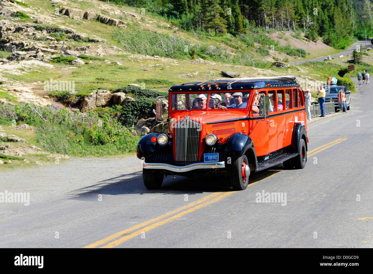Red Touring Car Glacier National Park Montana MT US Stock Photo Alamy