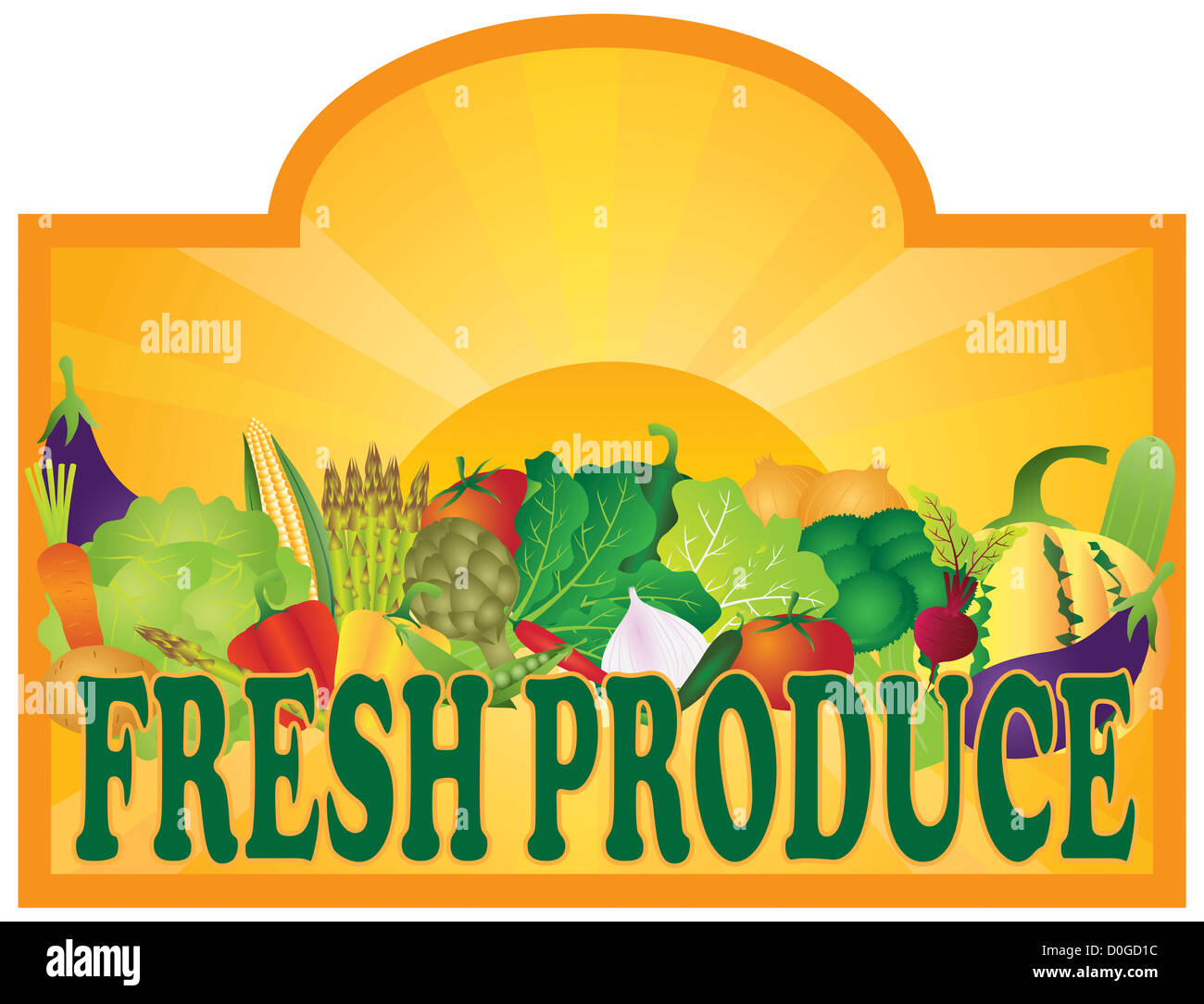 Grocery Store Fresh Produce Colorful Vegetables and Sun Rays Signage