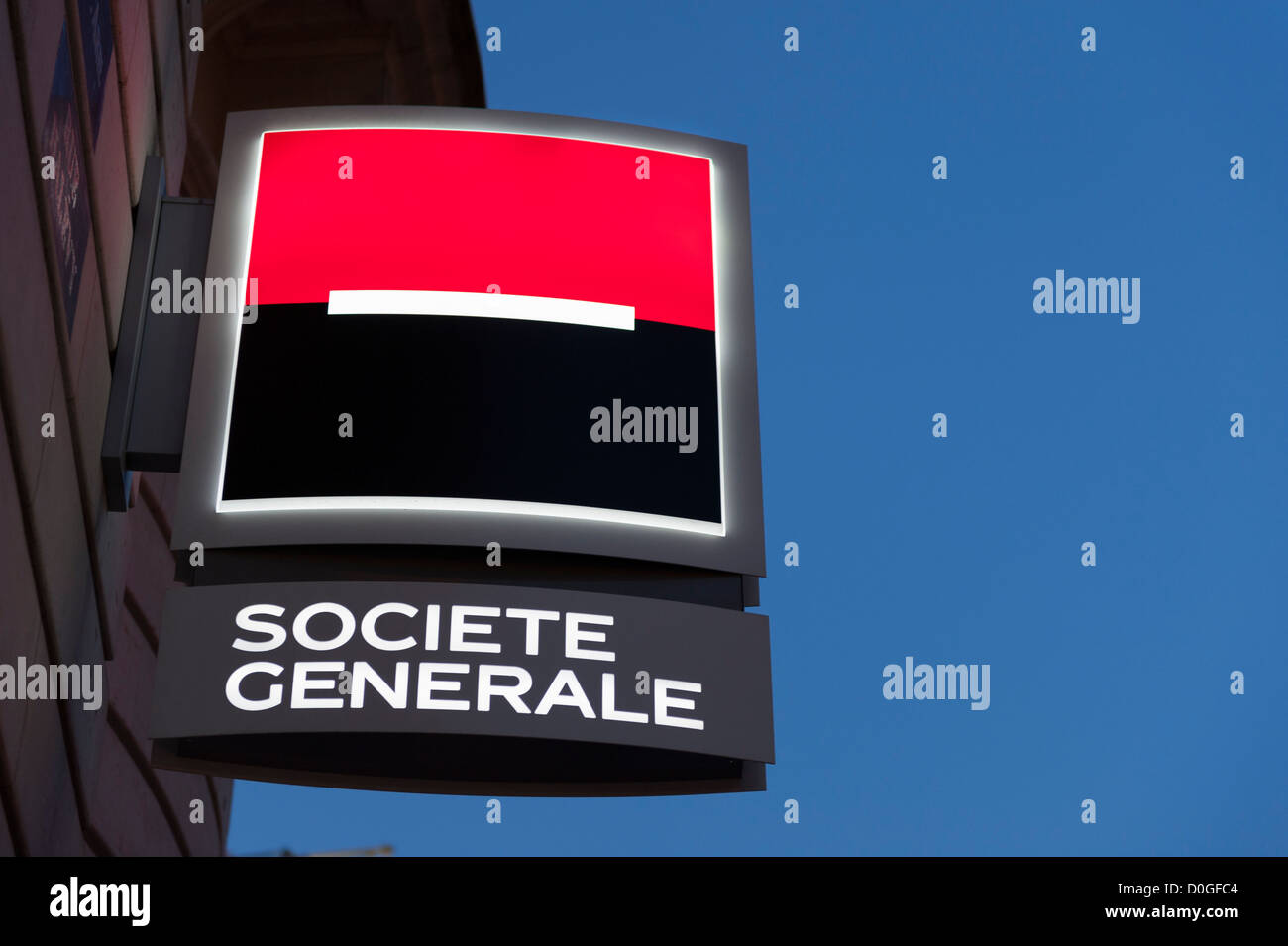 Paris, France: Branch of the French bank Societe Generale at evening Stock Photo