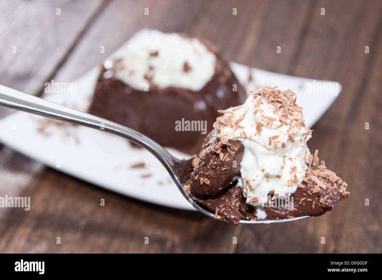 Portion of Chocolate Pudding on a small plate Stock Photo
