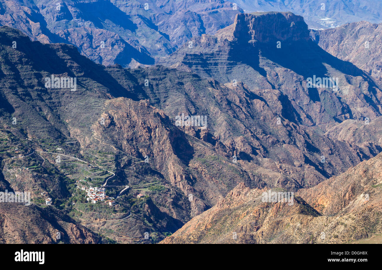 View from near summit of  Roque Bentayga near Tejeda on Gran Canaria, Canary Islands, Spain Stock Photo