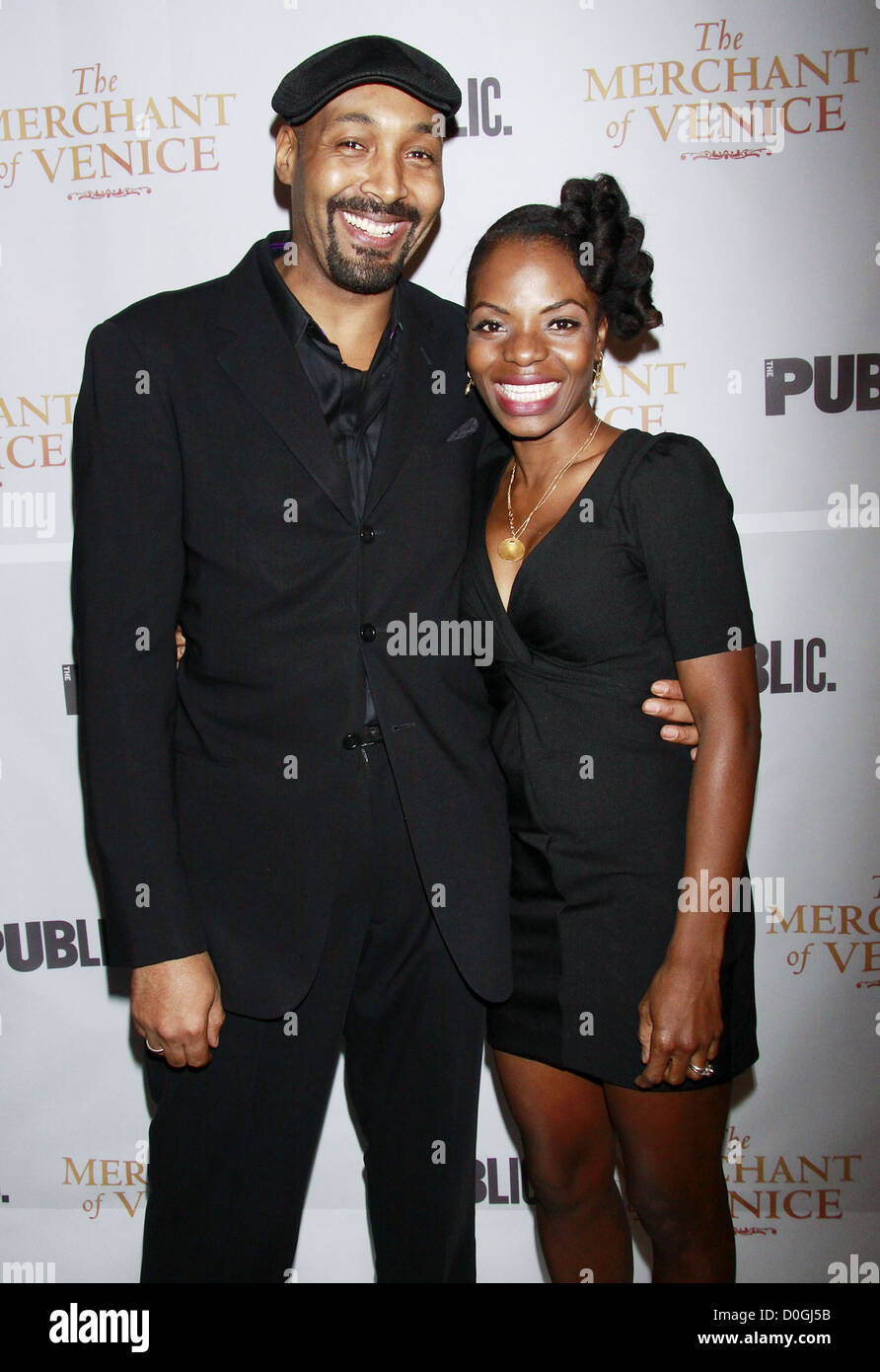 Jesse L. Martin and Marsha Stephanie Blake Opening night after party celebration The Public Theater Broadway production of Stock Photo