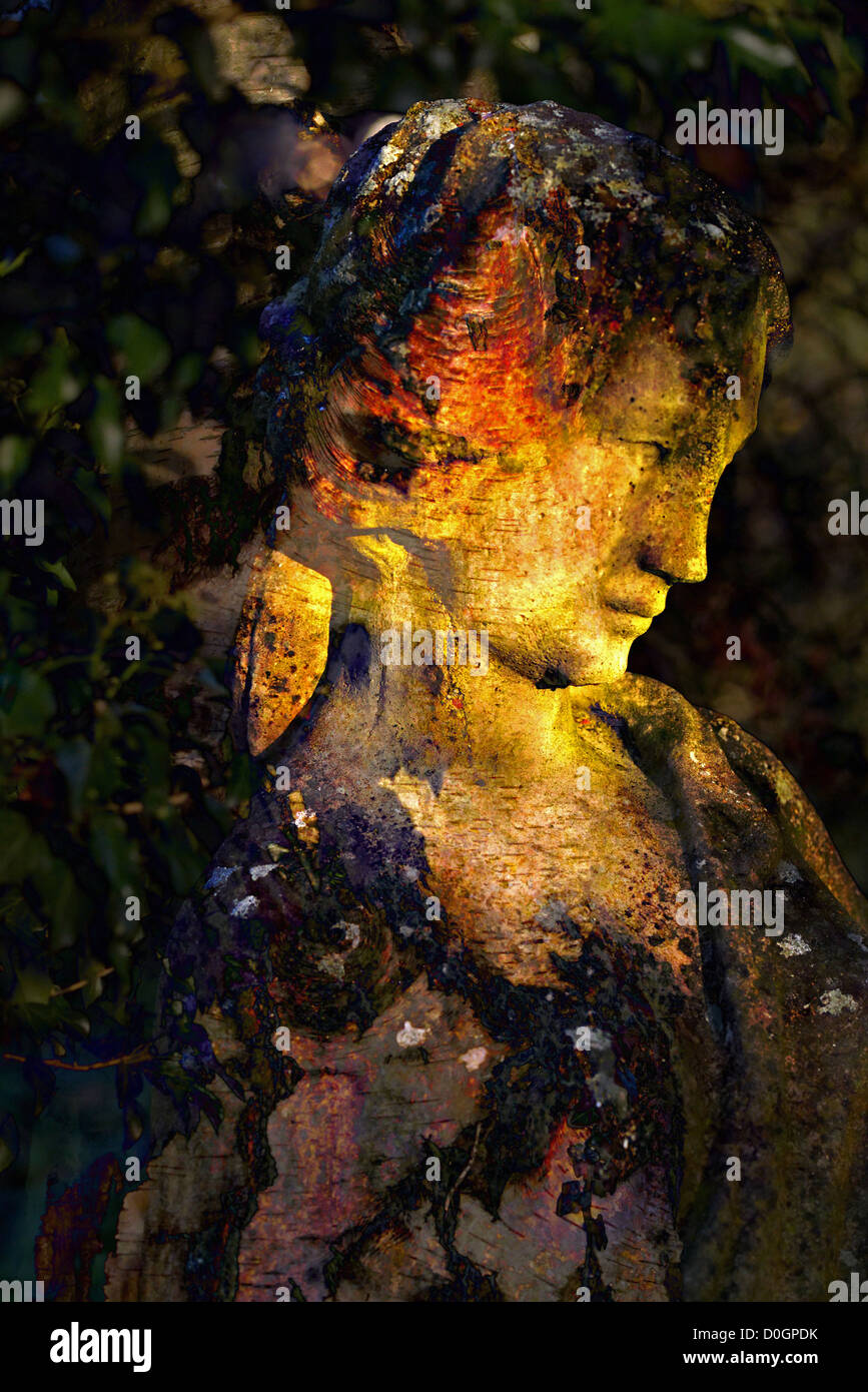 A Statue of a Lady in an English Garden, as a Creative Digital Art Montage Image Stock Photo