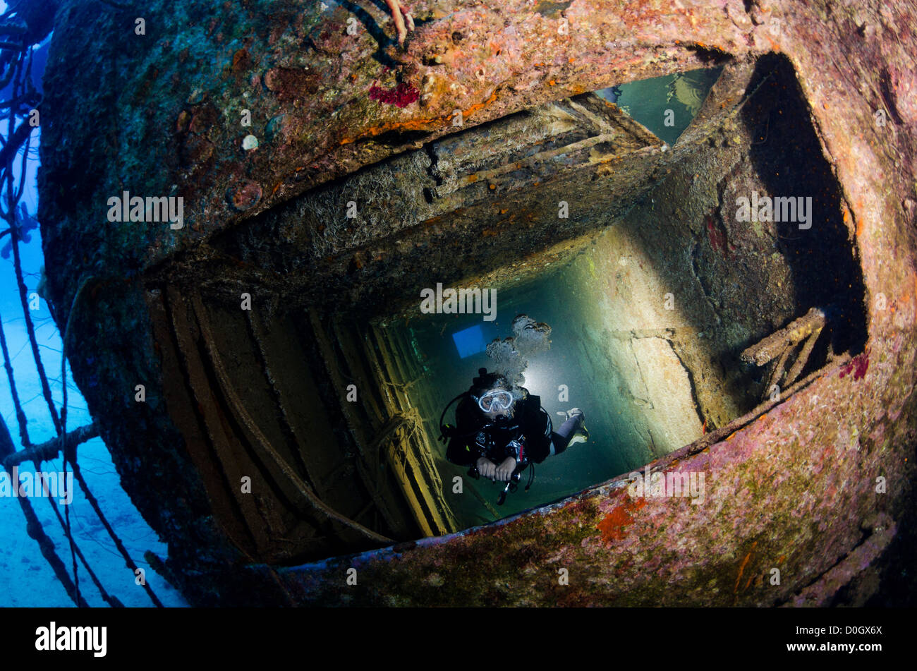 Ship wreck of Hilma Hooker, Bonaire, Netherland Antilles, Caribbean Stock Photo