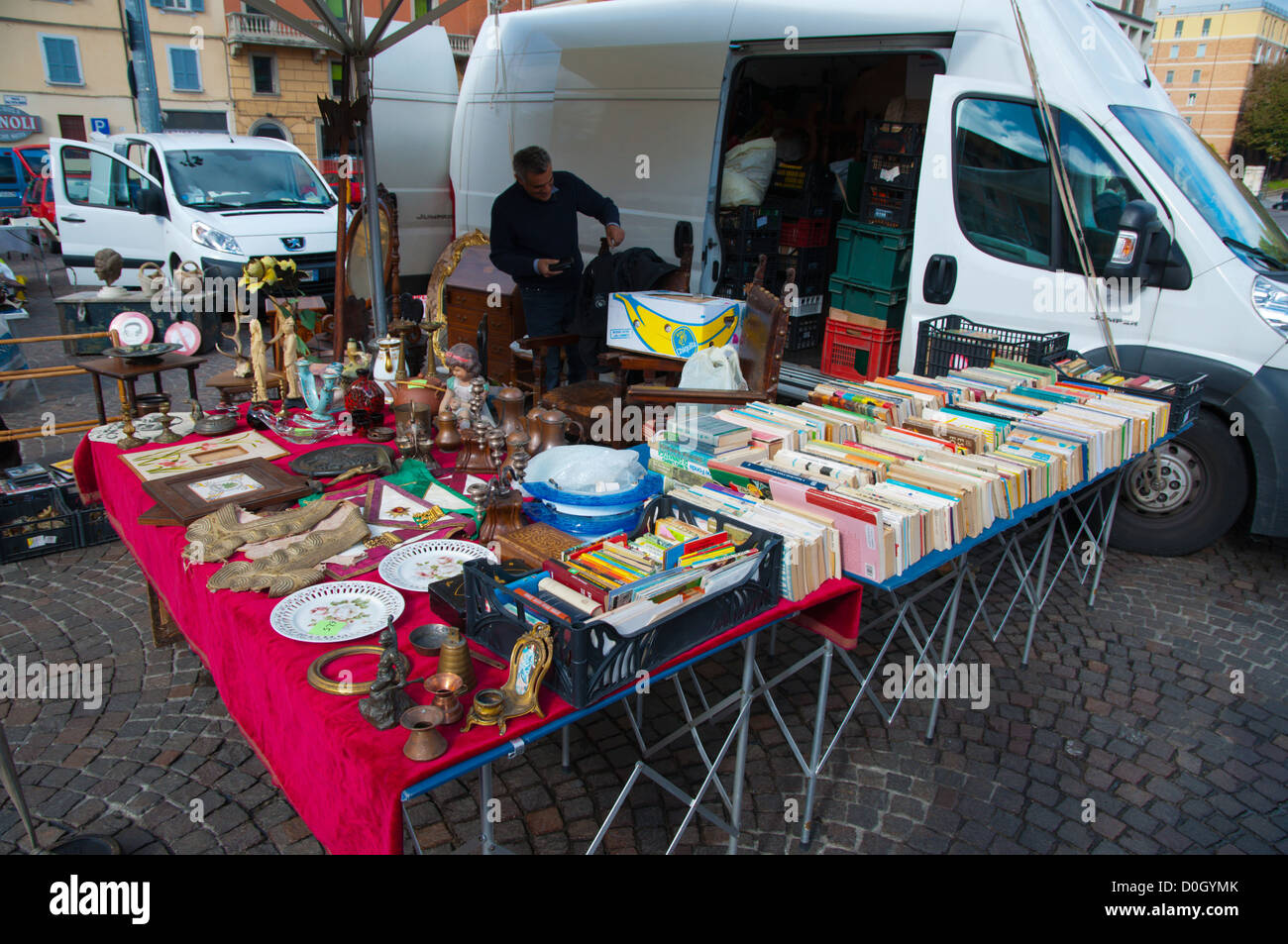 Piazza VIII Agosto flea and antiques market central Bologna city Emilia
