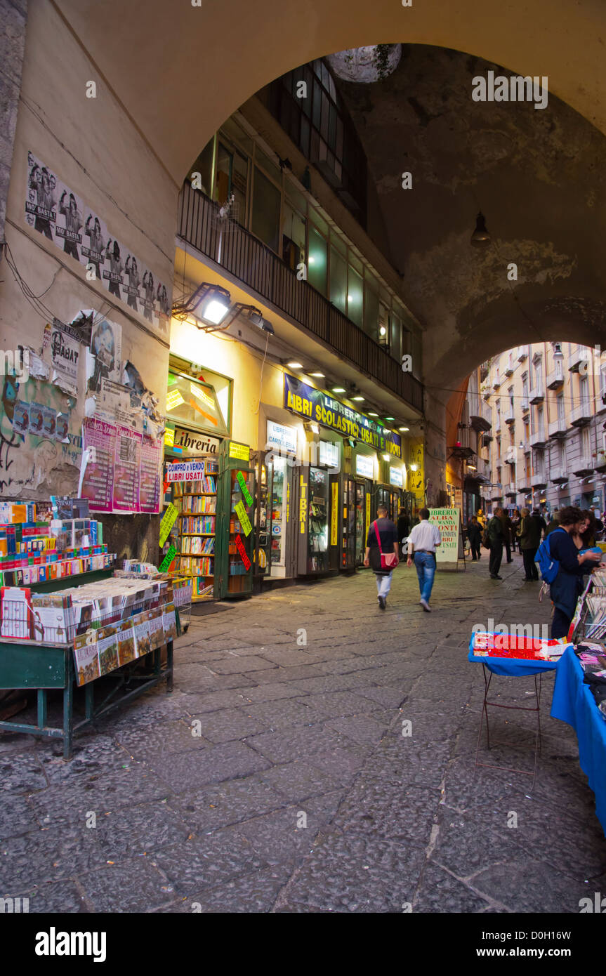 Bookshops along Port Alba alley off Piazza Dante square central Naples ...