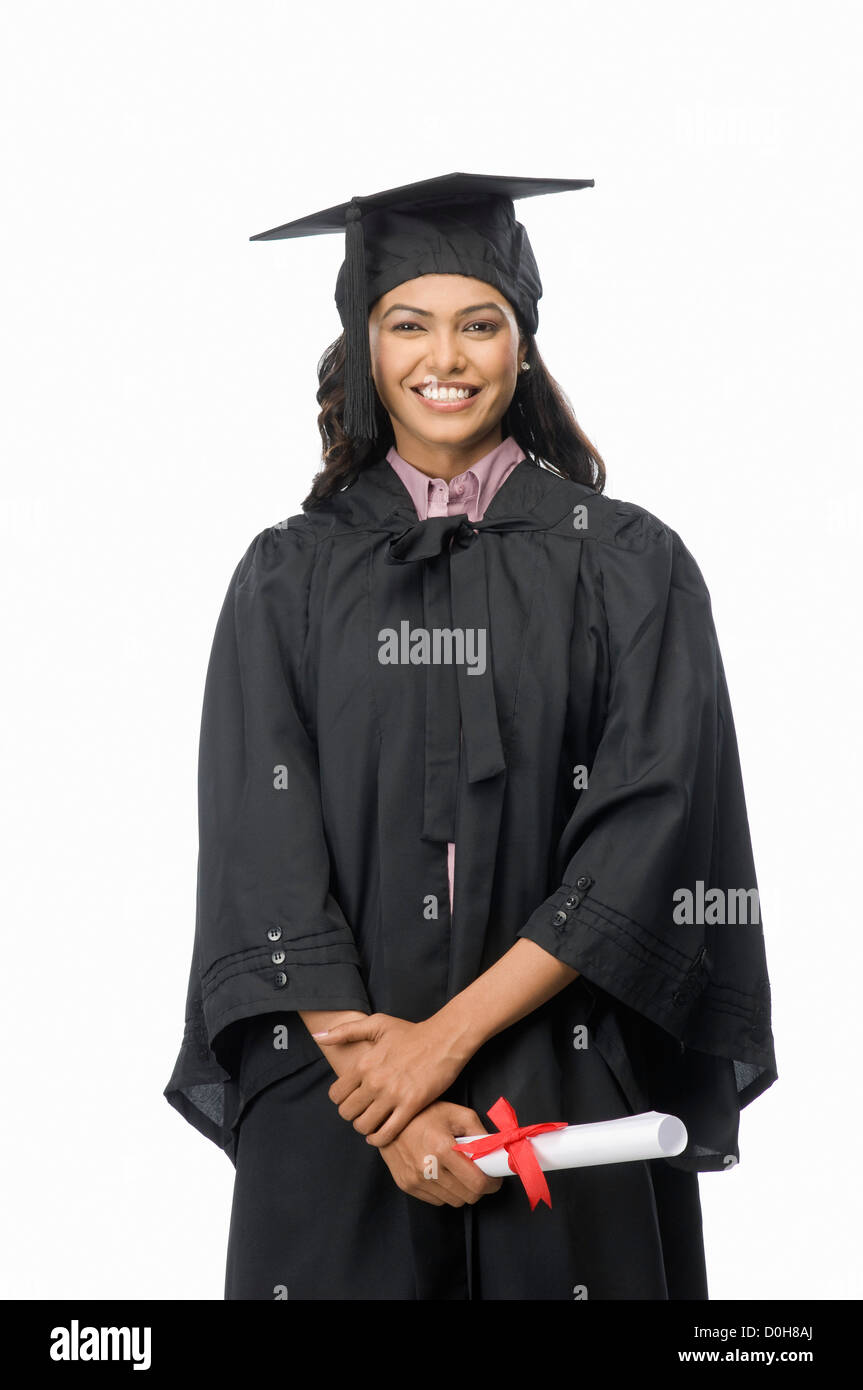 Portrait of a female graduate with her diploma Stock Photo - Alamy