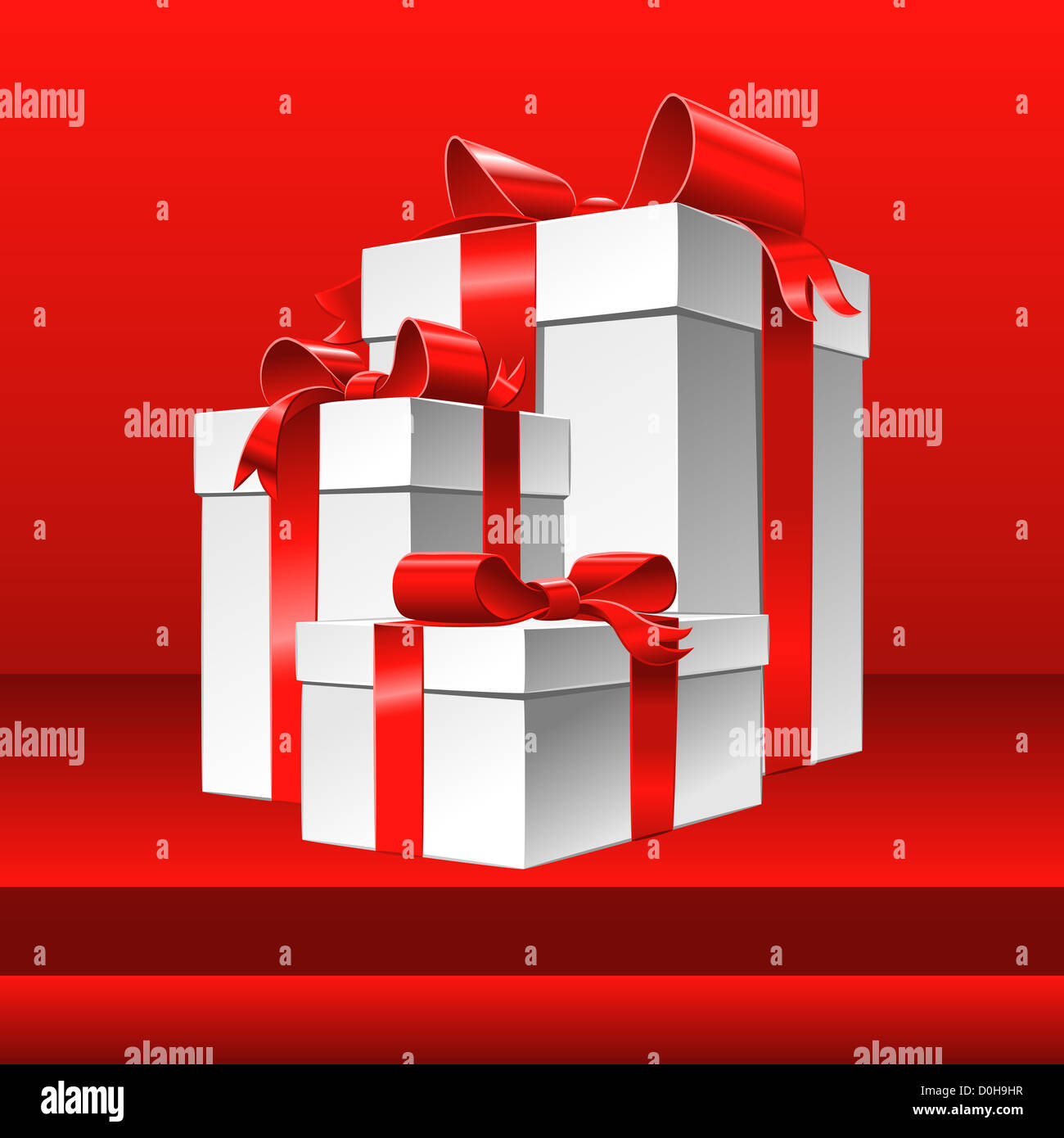 Vector Christmas red background with white gift box and red ribbon bow ...