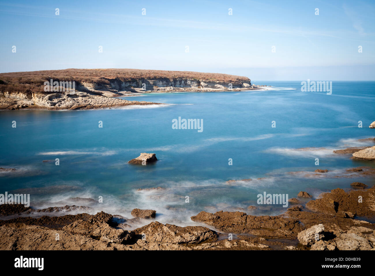 Cantabrian rocky coast in Northern Spain, near the City of Santander Stock Photo