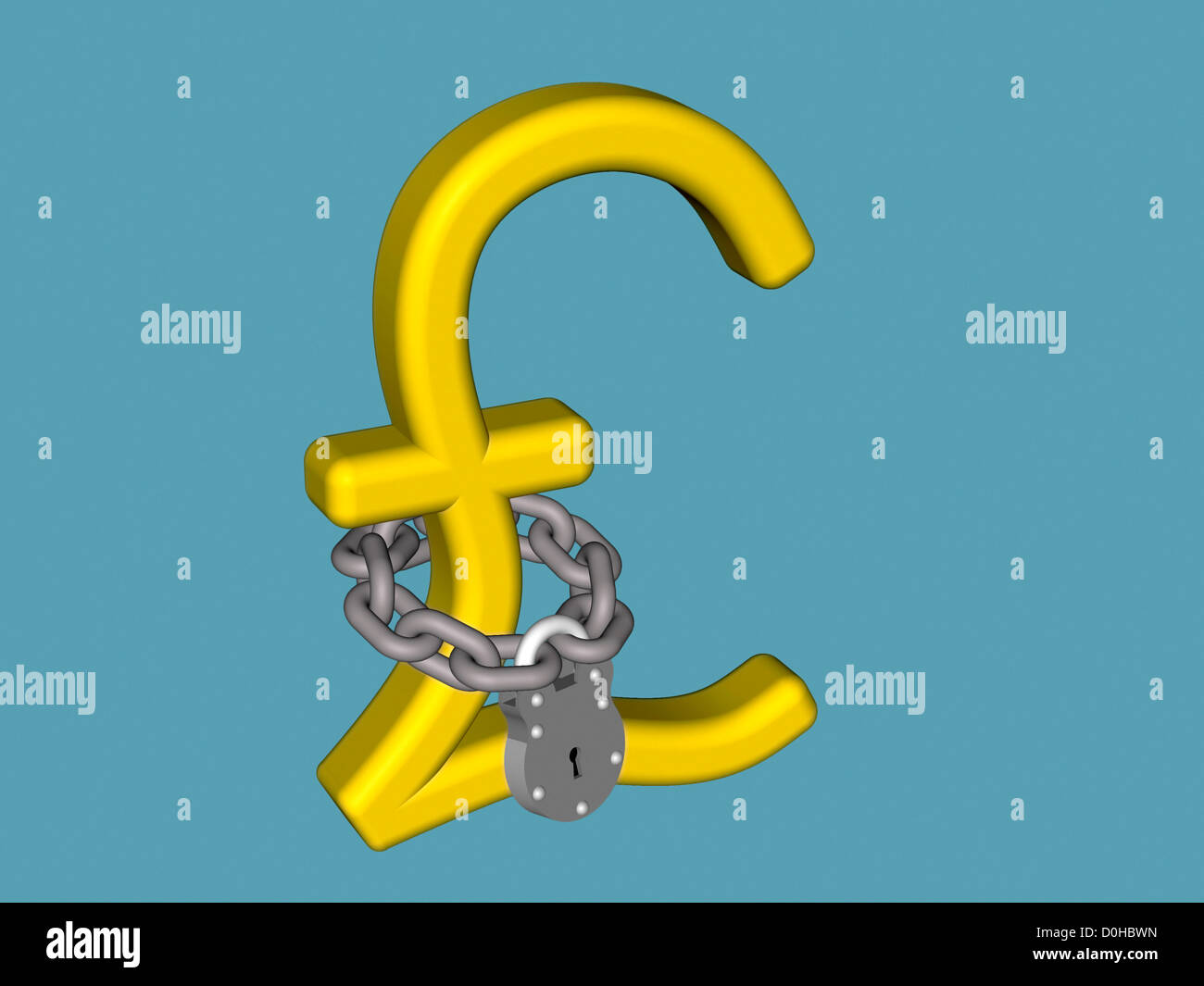 Illustration of a Pound Symbol Chained and Padlocked Stock Photo