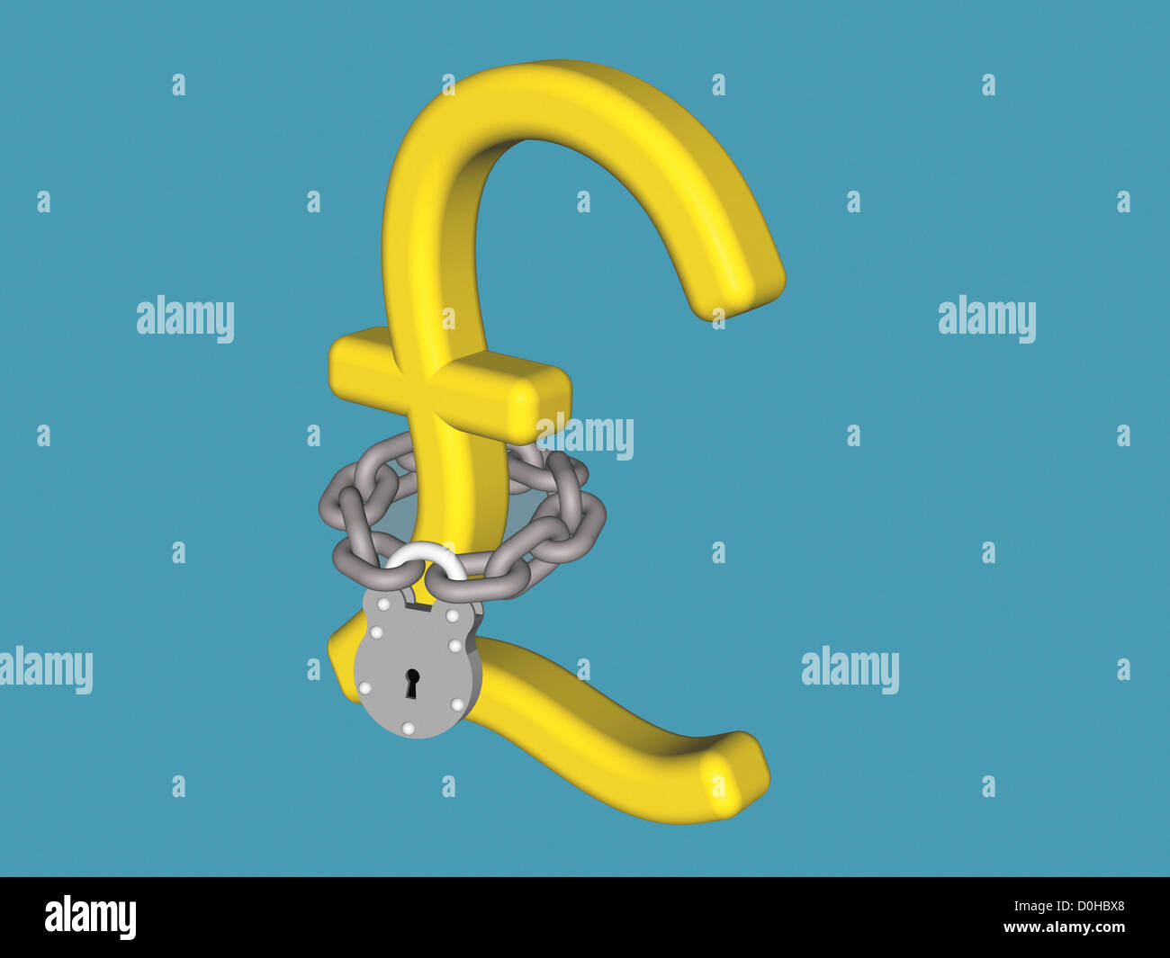 Illustration of a Pound Symbol Chained and Padlocked Stock Photo