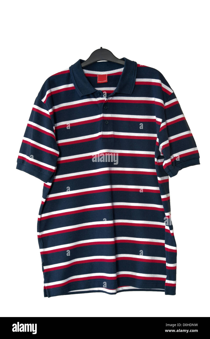 Mans Striped Short Sleeve Polo T Shirt On A Clothes Hanger Stock Photo
