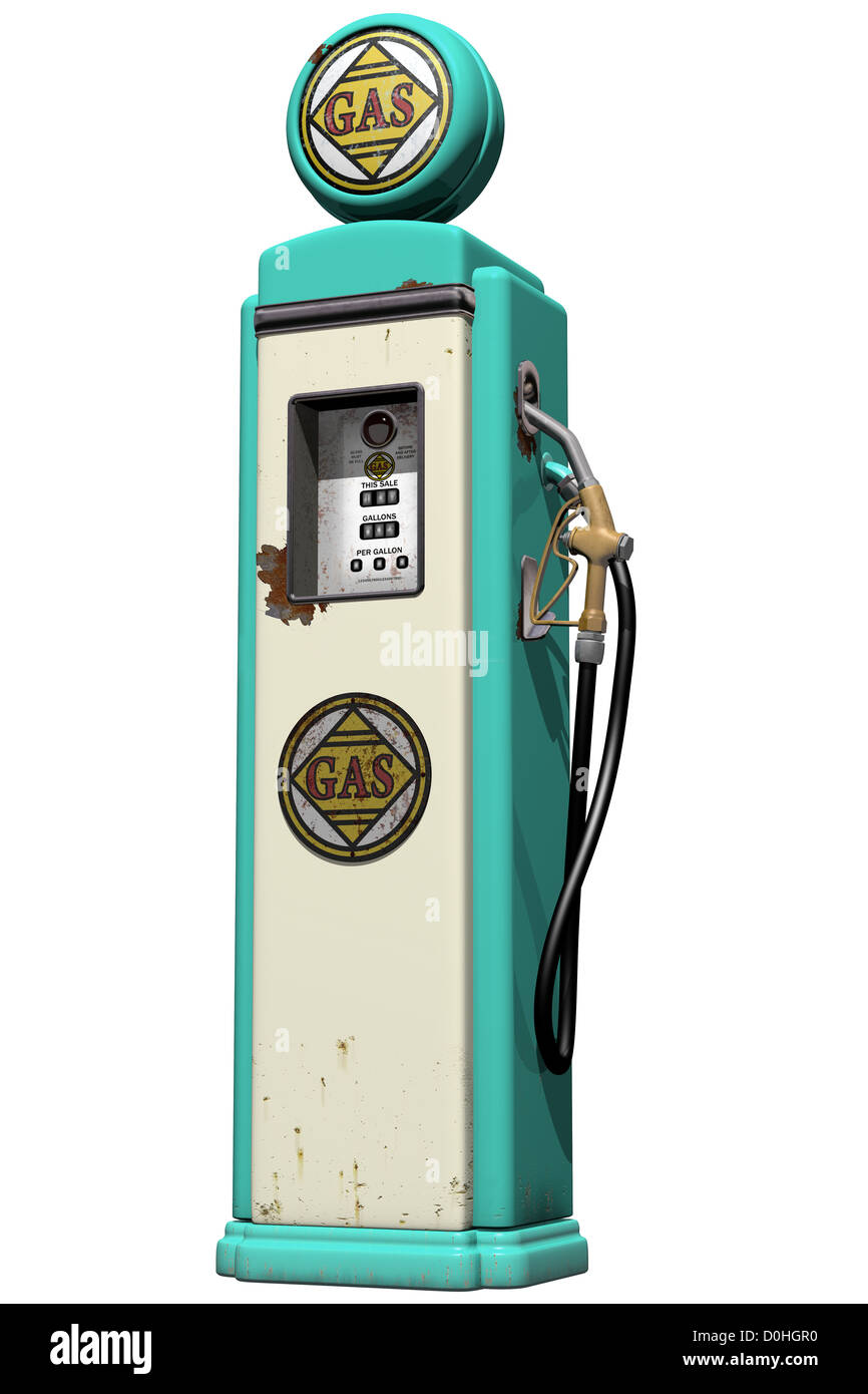Isolated illustration of a weathered vintage gas pump Stock Photo