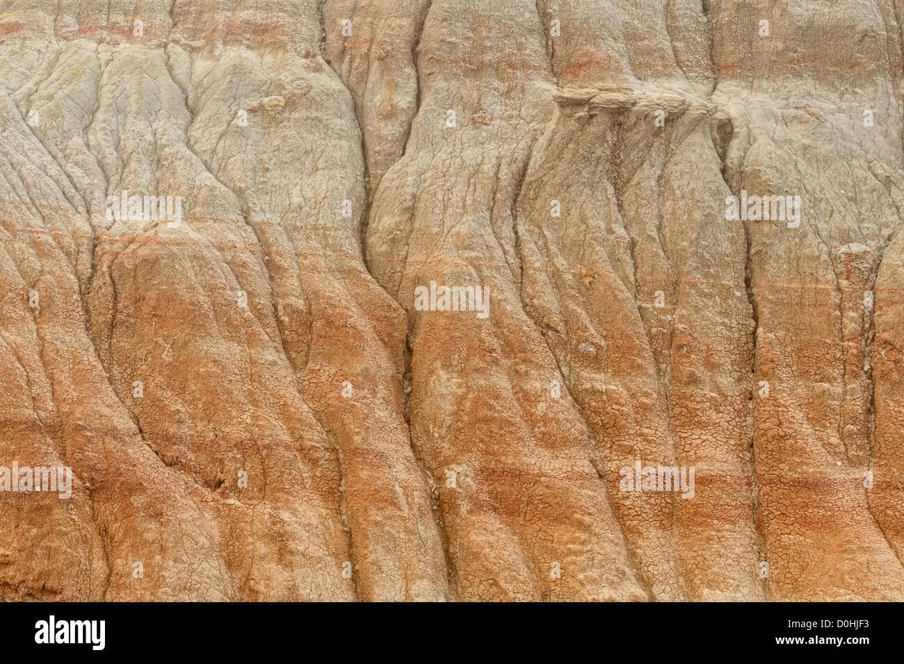 Bentonite bluffs with eroding mudstone layers, Theodore Roosevelt National Park (South Unit), North Dakota, USA Stock Photo