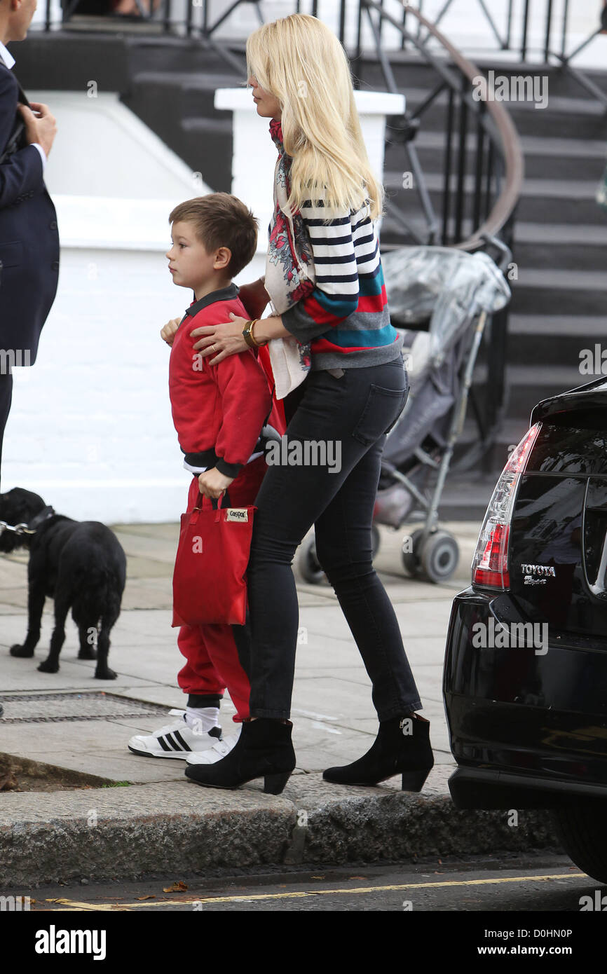 Claudia Schiffer walking her son Caspar to school London, England - 24.09.10 Stock Photo