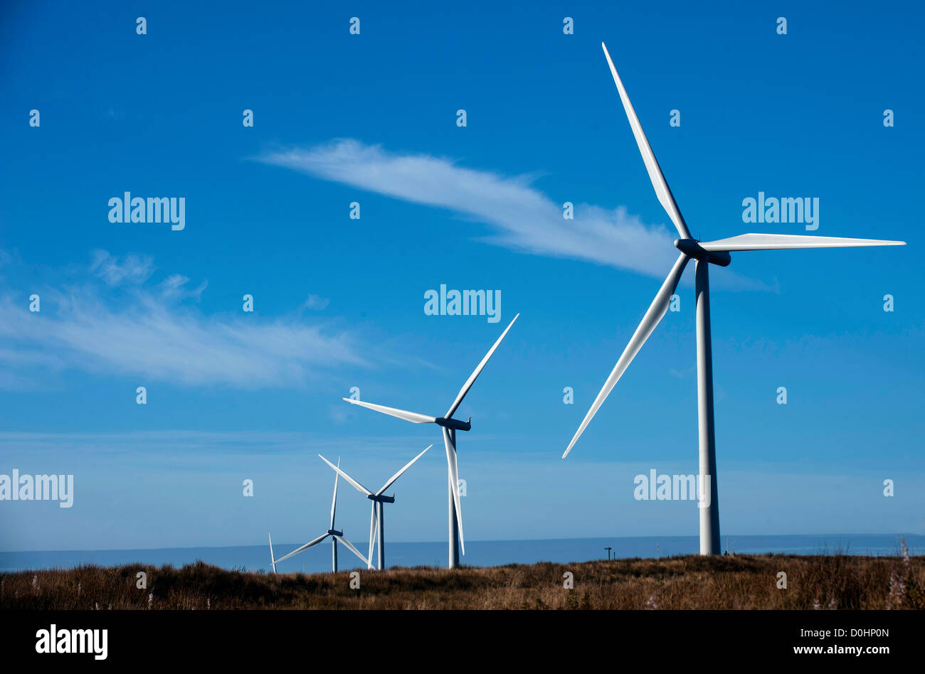 wind turbine windfarm Whitelee Scotland energy power electricity renewable environment blades eco ecology green Stock Photo