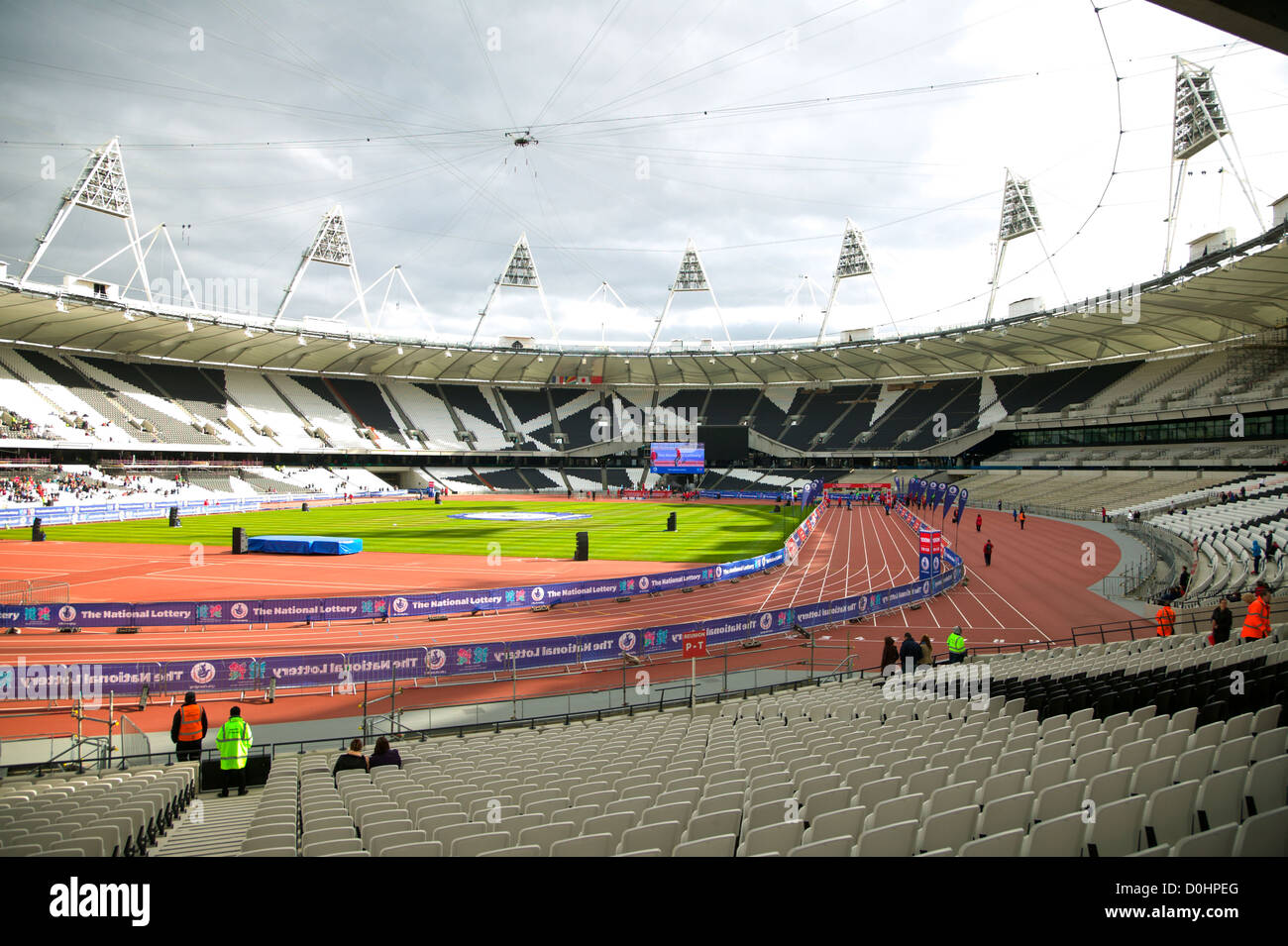 An interior view of the Olympic stadium looking down onto the running