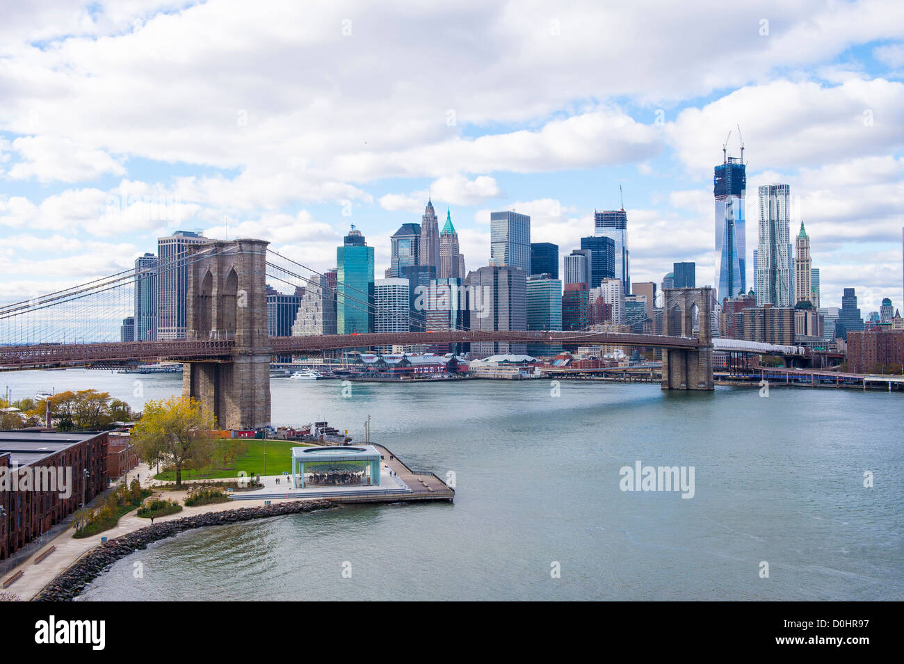 Brooklyn bridge and New York city skyline taken from Manhattan bridge ...