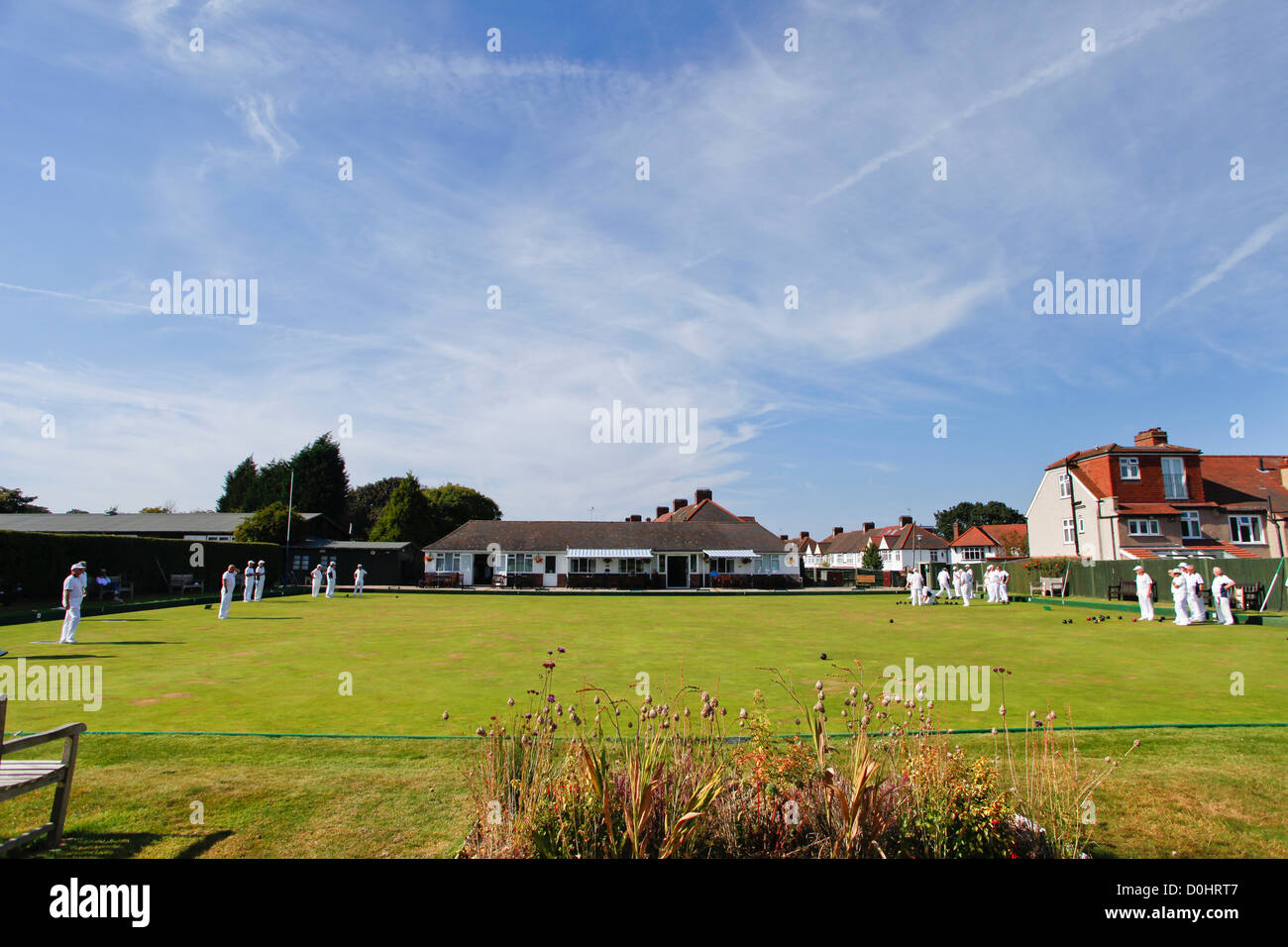 A game of bowls at West Wickham bowls club which was founded in 1908. Stock Photo