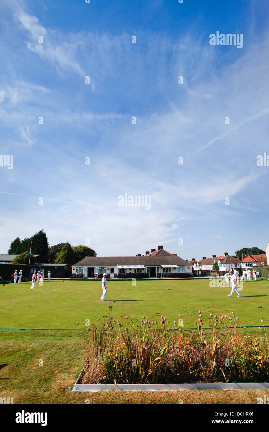 A game of bowls at West Wickham bowls club which was founded in 1908. Stock Photo