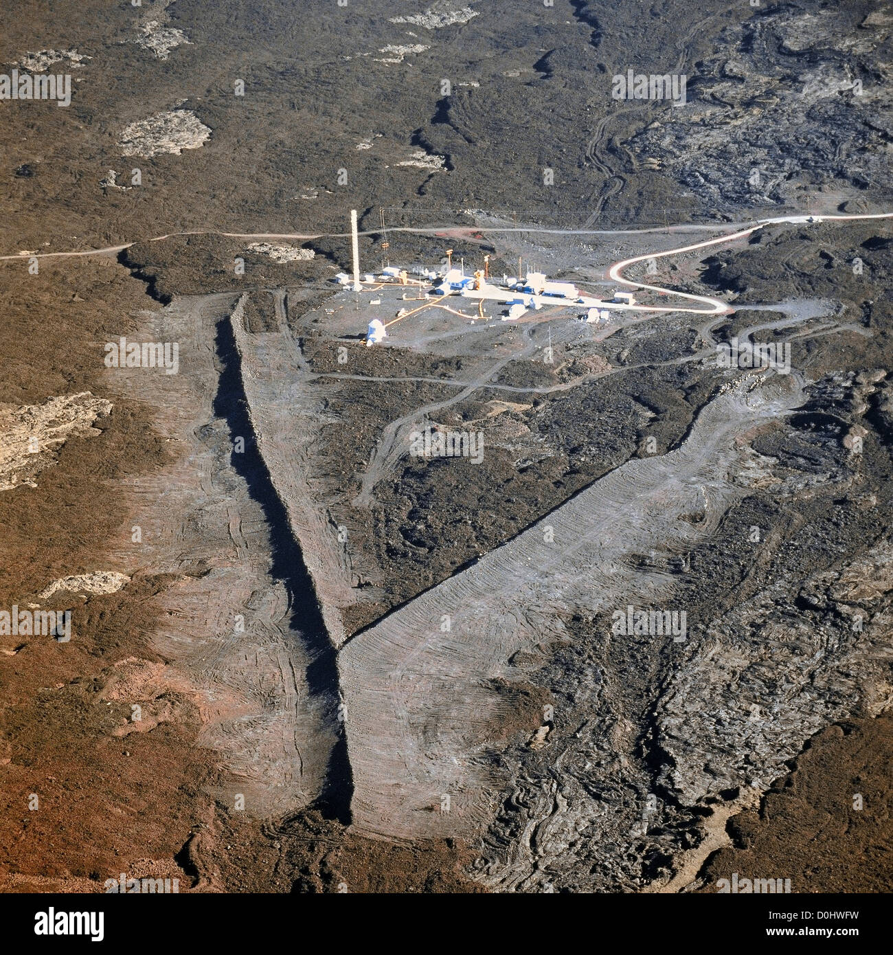 Aerial of Lava Barrier and Weather Observatory on Mauna Loa, Hawaii Stock Photo Alamy