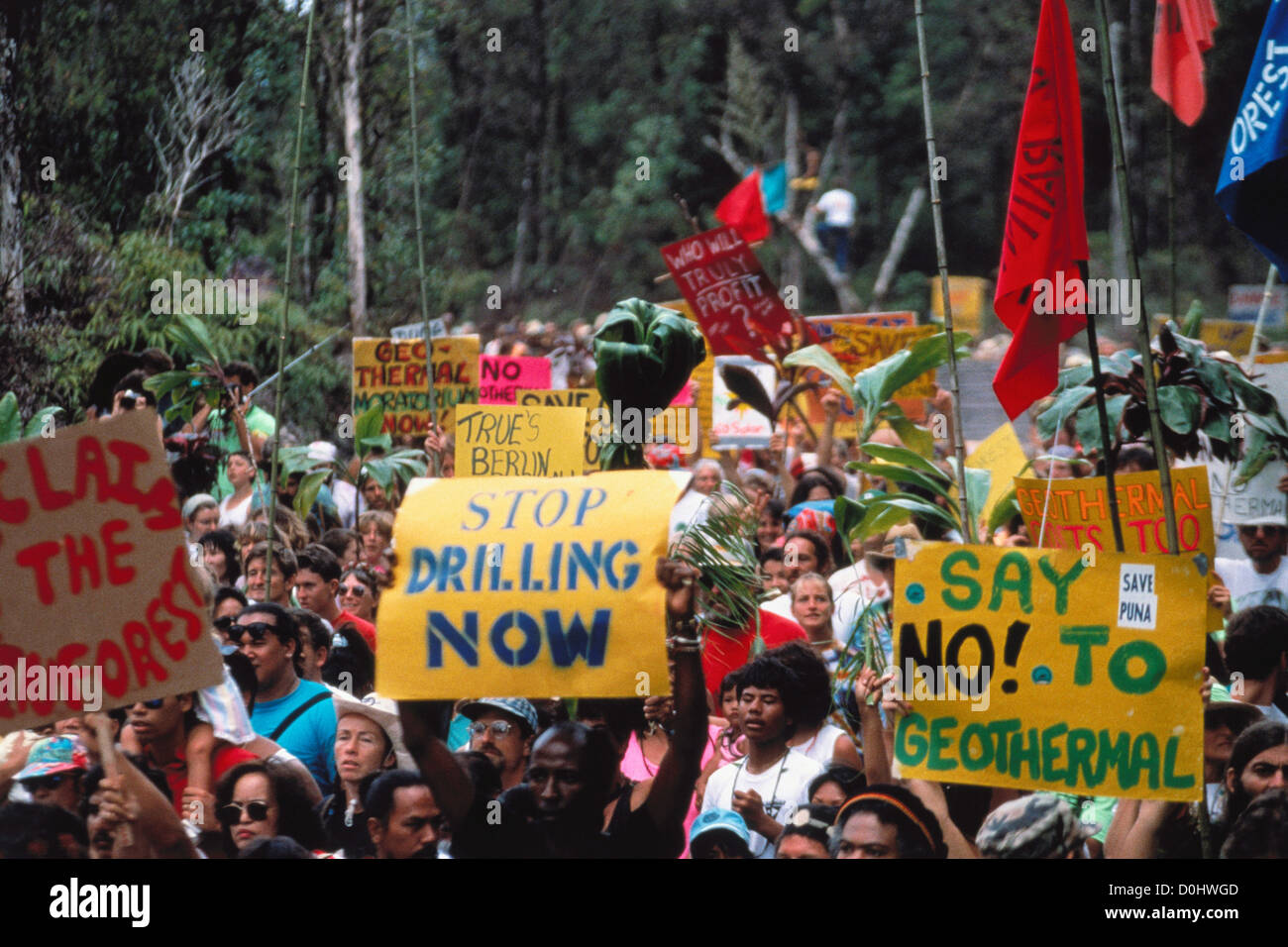 AntiGeothermal Protest at Wao Kele O Puna Rainforest, Hawaii Stock