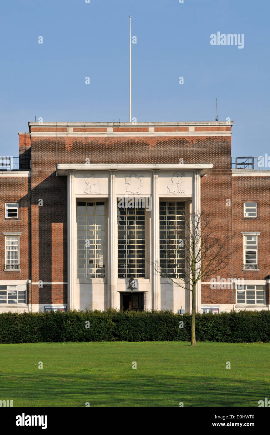 This 1930s art deco building was former town hall of Dagenham Borough Council now used by London Borough of Barking & Dagenham Stock Photo