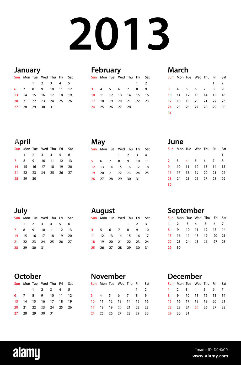 Calendar For 2013 On White Stock Photo Alamy