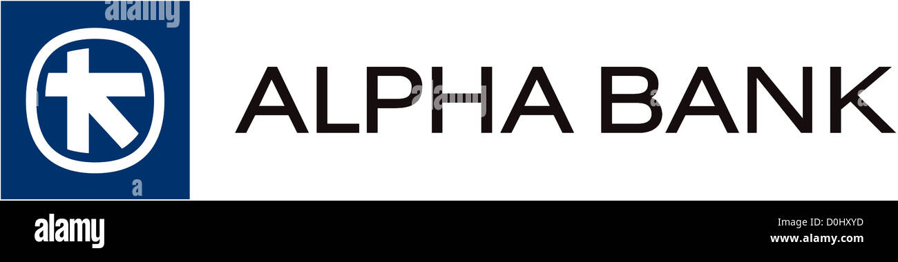Logo of the Greek Alpha Bank with seat in Athens. Stock Photo